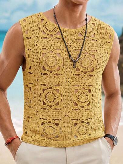 Manfinity RSRT Chaleco de punto calado de unicolor para vacaciones de verano para hombres