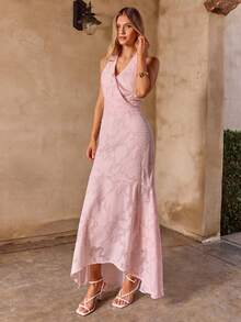 Enchnt 垂褶领露背镂空优雅性感女装 - 粉色 - 查看 5