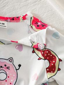 2 Stücke Neugeborenen Baby Mädchen Langarm Schlafanzug-Jumpsuit, süßer Donut Muster, weicher Strick-Jumpsuit, bequem für drinnen und Outdoor - Pink - Übersicht 6