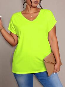 EMERY ROSE Plus Size Women's Summer Solid V-Neck Short Sleeve Casual T-Shirt - Multicolor - View 4