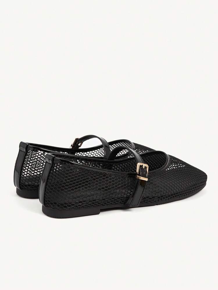 CUCCOO CHICEST Ladies Flat Shoes Black Hollow Mesh Square Ballet Flats, Mary Jane Black Flats, Elegant Women's Flats Black Professional Work Shoes, Light, Comfortable And Versatile Casual Suitable For Daily Commuting/Christmas Thanksgiving/Prom Party/Outside Women's Shoes
