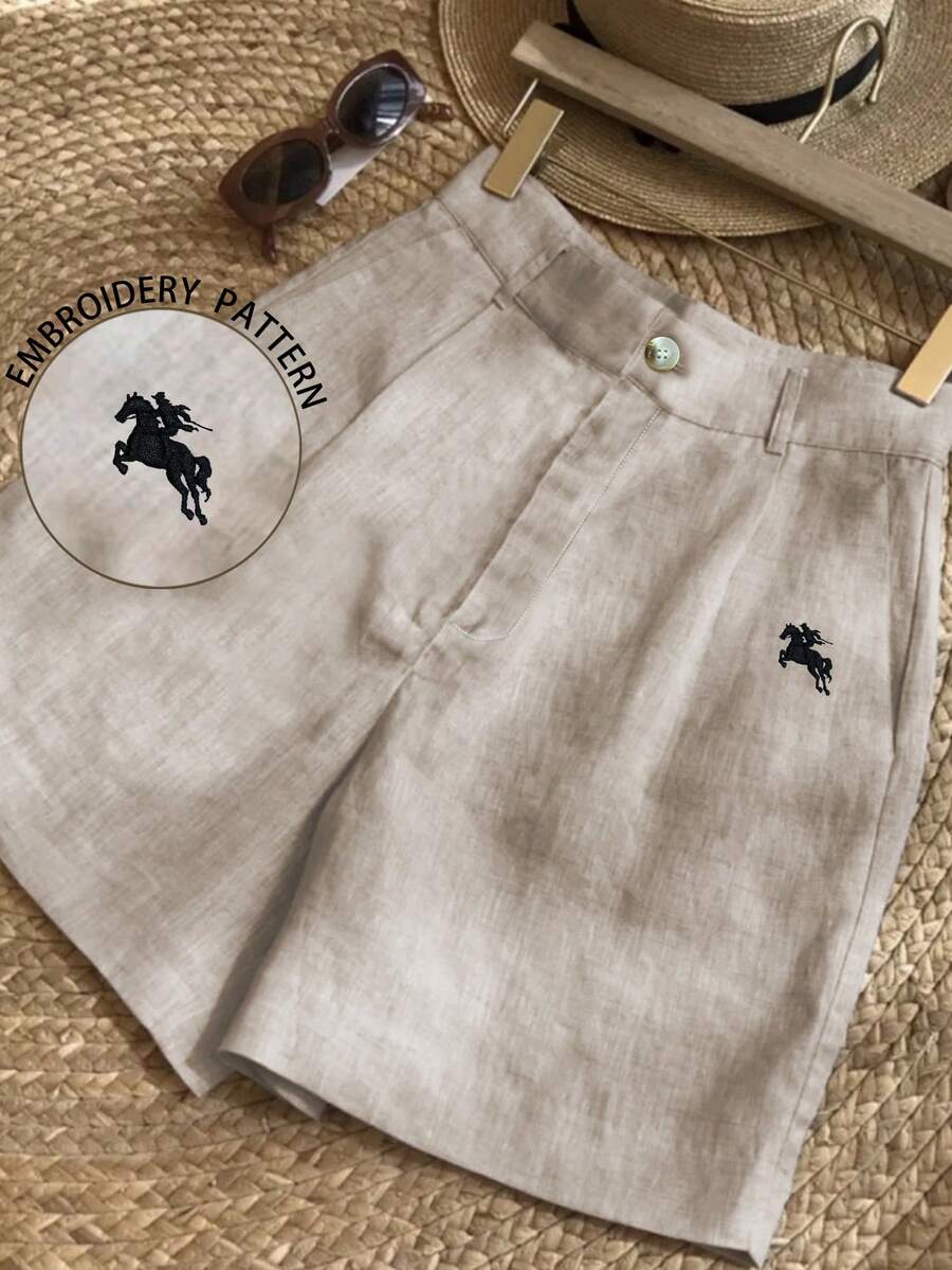 Resyla Quần short nữ in họa tiết hiệp sĩ, kiểu dáng thường ngày, đa năng, thích hợp mặc hàng ngày. - Màu Khaki - Xem 1