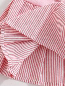 Casuvi Kids 女童优雅甜美无袖迷你连衣裙，层叠荷叶边下摆，白色蝴蝶结点缀，适合夏季和奢华派对穿着 - 淺粉色 - 查看 7