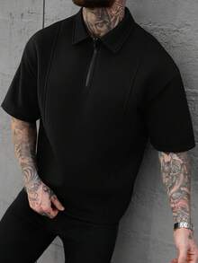 Manfinity CasualCool 男士拼接設計 Polo 衫，時尚百搭，適合日常穿著與正式場合 - 黑色 - 查看 8
