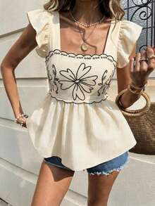 Elyressa Elegant Summer Shirt With Printed Woven Fabric For Women - Apricot - View 6