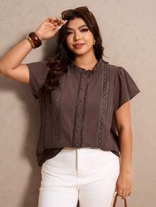 Elaquor Plus Size Casual Solid Color Short Sleeve Shirt, Summer Women's Tops And Blouses Blouse For Women Casual Modern Shirts For Ladies Casual Women's Shirts For Summer Women's Work Tops - Coffee Brown - View 6