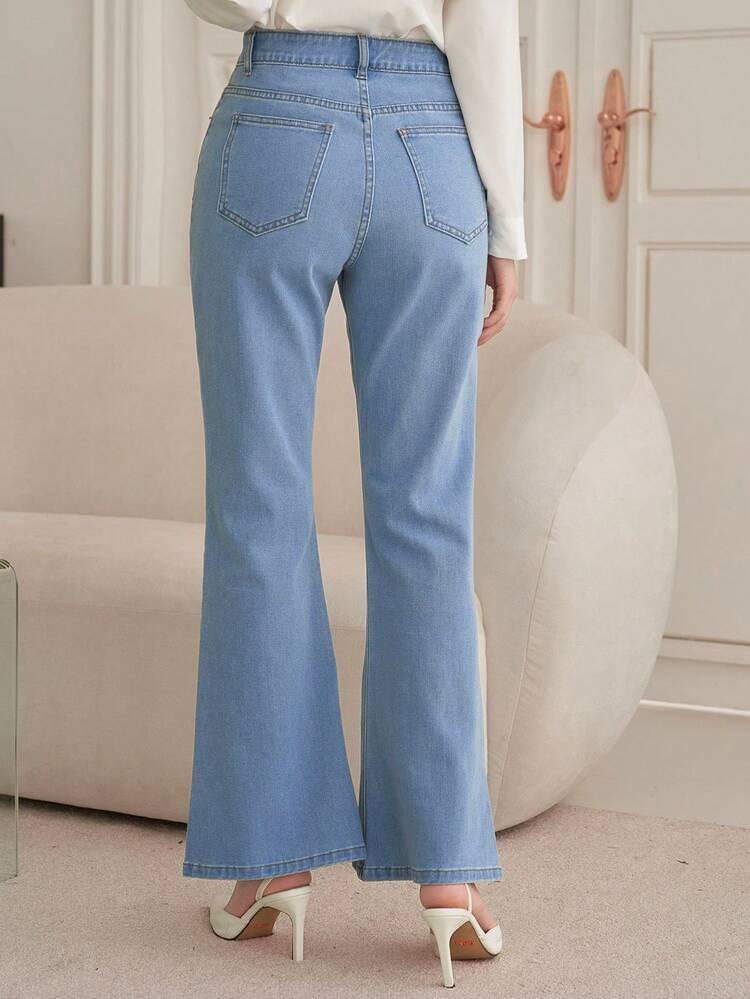Women's Casual Washed Split Flare Jeans