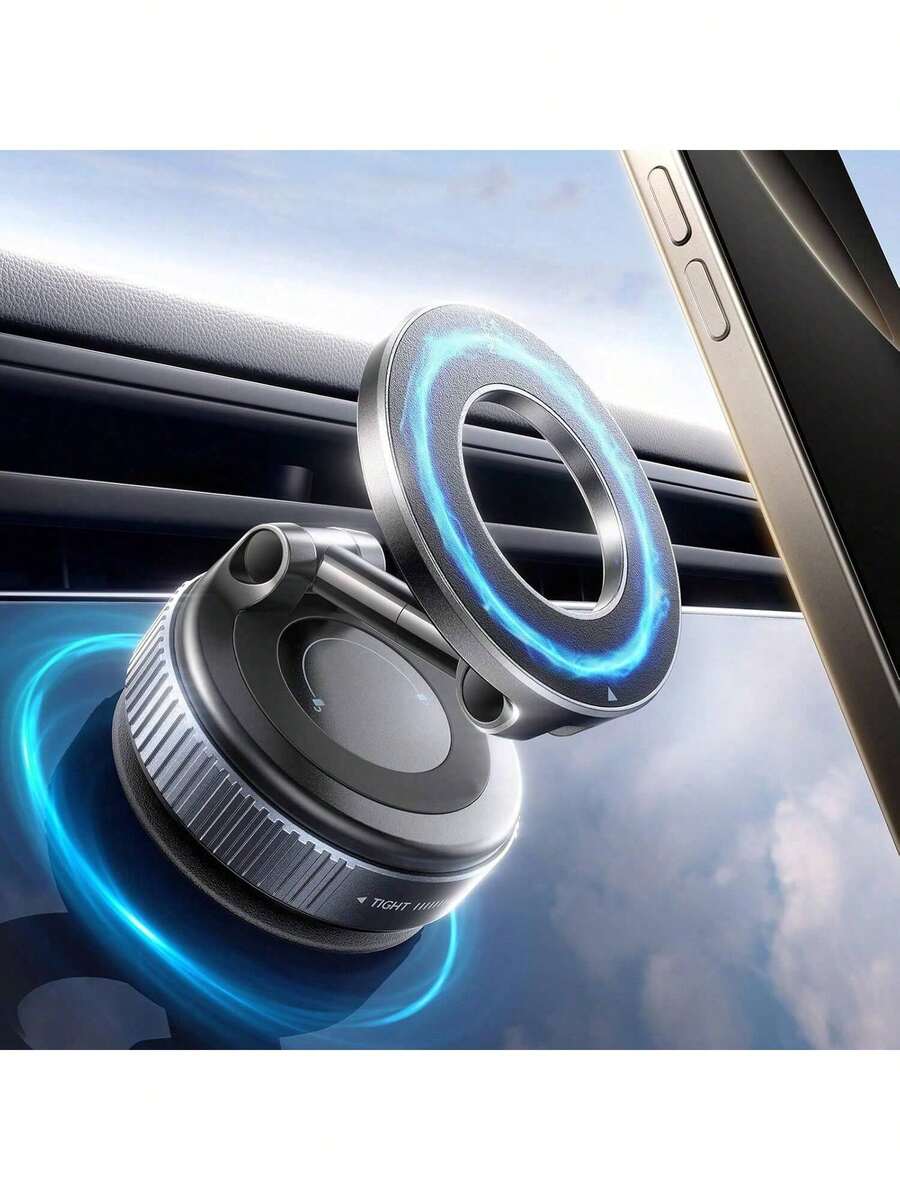 2026 New Adjustable & Foldable Large Suction Cup Magnetic Car Phone Holder, N52 Strong Magnet, 360° Rotation, Dashboard Vacuum Suction Cup Installation, Suitable For Bathroom Tiles, Glass Surfaces, ABS Material, Round, Fashionable Design | Father's Day/Valentine's Day (Note: Only Supports Installation On Smooth Surfaces) - Multicolor - View 1