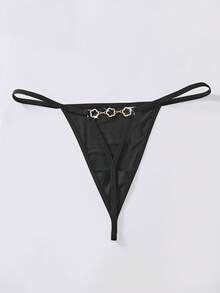 1pc Women's Rhinestone Circular Ring Connected Sexy Thin Strap Thong Panty - Black - View 3