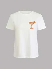 INAWLY 女士两件套，短袖宽松上衣，舒适宽松短裤，橙色条纹图案，鸡尾酒图案，夏季畅销款 - 彩色 - 查看 5