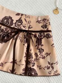 Sweetra Sweetro 女士波西米亚碎花迷你裙 - 棕色 - 查看 4