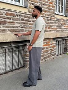 Heavens Edit Pantalon ample à plis à la taille, boucle de ceinture, poches en velours côtelé, couleur unie pour hommes - Gris - Voir 4