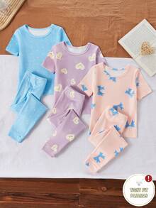 Bộ đồ ngủ 6 món cho bé gái, gồm áo thun ngắn tay và quần legging, kiểu dáng ôm sát, thích hợp mặc ở nhà. Thiết kế tối giản, chất liệu vải dệt kim co giãn và thoáng khí, có thể giặt máy, thoải mái khi mặc và dễ bảo quản (2 bộ bán riêng lẻ). - Nhiều màu - Xem 8