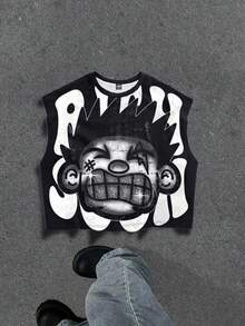 Teen Boy Cartoon Print Crew Neck Casual Tank Top - Multicolor - View 3