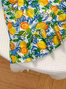 Elavelle 女士随机印花抽绳褶皱吊带泳衣罩衫裙，春夏款 - 彩色 - 查看 7