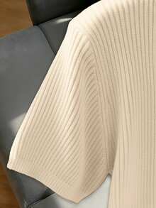 Franclia 女士休闲优雅日常百搭纯色V领直筒肩部常规短款针织毛衣连衣裙，加大码修身短袖金属玫瑰纽扣伞形褶裥下摆设计优雅半身裙，度假装短袖连衣裙，春夏 - 杏色 - 查看 4