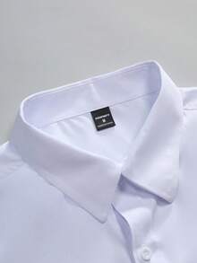 Manfinity Mode Camisa de manga larga de unicolor versátil y casual para hombres, para ir al trabajo, formal, para ceremonias - Blanco - Ver 4