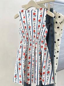 GlowEve CURVE Plus Size V-Neck Floral Striped Bow Decor Sleeveless Dress For Women - Multicolor - View 2