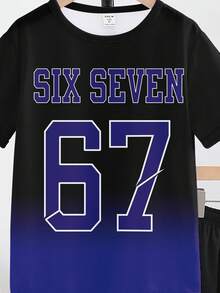 2pcs/Set Boys' Casual Creative Graphic Number 67 & Letter Print Short Sleeve T-Shirt And Shorts, Comfortable Daily Wear For Spring, Summer & Autumn - Multicolor - View 7