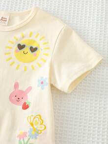 Cozy Pixies 女婴碎花印花柔软针织圆领落肩套头衫和松紧腰裤两件套 - 白色 - 查看 4