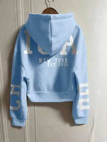 INAWLY Loose Fit Hooded Sweatshirt With Thermal Lined, Autumn/Winter,Teacher,Back To School Pullover Fall - Blue - View 2