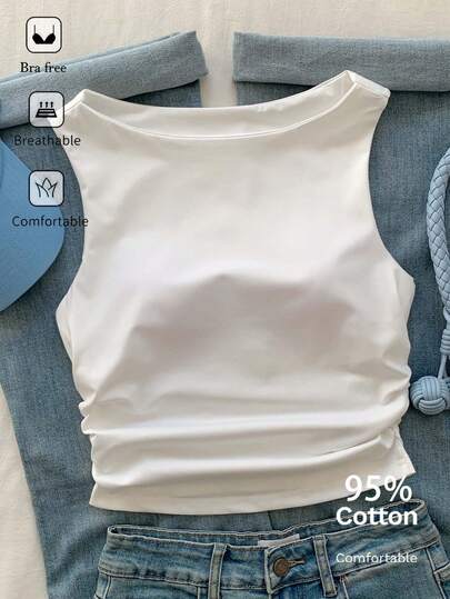 Comfortcana Women's Casual Seamless Camisole, Bra-Free, Ruched Waist, Versatile Casual Outfit