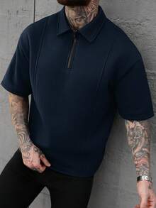 Manfinity CasualCool Camisa polo de hombre con diseño de patchwork, de moda y versátil para uso diario - Azul Marino - Ver 8