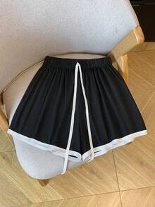 EMERY ROSE Quần short nữ phối màu đơn giản, thích hợp mặc hàng ngày. - Đen và trắng - Xem 6