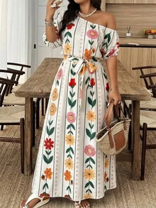 Weeklong Plus Size Floral Print Dress - Multicolor - View 1