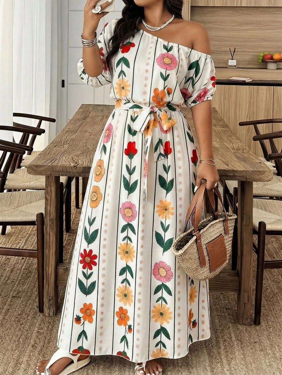 Weeklong Plus Size Floral Print Dress - Multicolor - View 1