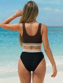 Swim Vcay Bộ bikini kiểu Bohemian nhiều màu sắc, chất liệu vải gợn sóng, dây đeo dệt tương phản màu sắc trang nhã, lãng mạn, thích hợp cho kỳ nghỉ biển, đi biển, dã ngoại trà chiều, tiệc tùng, mặc hàng ngày, thư giãn, thể thao ngoài trời, trang phục thời trang, kỳ nghỉ biển 2026. Đồ bơi nữ mới về cho trường học, thích hợp cho kỳ nghỉ, hẹn hò, trà chiều, phong cách phương Tây, du thuyền, bãi biển, đảo, du lịch đường bộ, mọi mùa, lễ hội âm nhạc, kỳ nghỉ Boho, kỳ nghỉ Bohemian, mùa thu thư giãn, phong cách Boho phương Tây, váy thanh lịch cho phụ nữ, đồ bơi in họa tiết đầy màu sắc sống động cho kỳ nghỉ. Áo bơi màu nâu cho nữ, bộ hai mảnh, đồ bơi hai mảnh màu nâu cho nữ, đồ bơi hai mảnh kín đáo cho bãi biển. - Nhiều màu - Xem 2