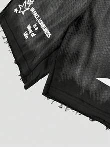 PAVTROS Quần short nam phong cách đường phố trẻ trung, thiết kế tối giản và độc đáo với họa tiết chữ cái và ngôi sao, cạp chun co giãn, túi có dây rút, mặt trước in họa tiết chấm bi phai màu, tổng thể mang phong cách đô thị, giản dị, thời trang đường phố, đa năng cho trang phục hàng ngày. Quà tặng dịp lễ. - màu đen - Xem 6