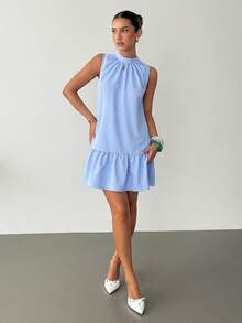 Siren Gaze 新款春夏蓝白条纹露背蝴蝶结连衣裙（女款） - 藍色 - 查看 3