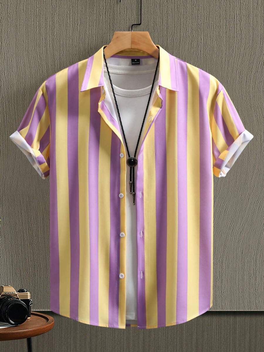 Manfinity Homme Men's Casual Striped Short Sleeve Shirt - Multicolor - View 1