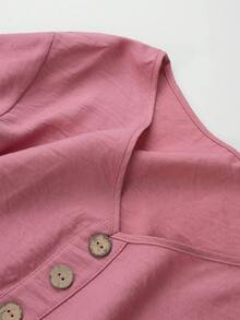 EMERY ROSE Women's Solid V-Neck Casual Versatile Daily Wear Long Sleeve Shirt - Pink - View 5