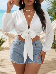 Swim Vcay Plus Size Women's Summer Beach Kimono Swimsuit Cover Up - White - View 1