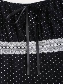Sweetra Áo kiểu nữ mới phối ren chấm bi, thắt nơ trang trí, thích hợp cho kỳ nghỉ, đi làm, trang phục mùa hè, phong cách dễ thương và trẻ trung. - màu đen - Xem 4