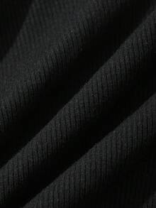 FRIFUL 2 en 1 T-shirt d'été mignon et polyvalent avec taille élastique à cordon de serrage, couleurs contrastées et plis plissés - Noir - Voir 3