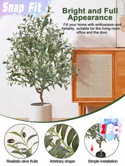 1PC Artificial Olive Tree Large Olive Potted Plant Used For Housewarming Gifts Indoor And Outdoor Home Living Room Office Floor Decoration Simulation Tree