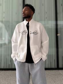 Heavens Edit Sweat-shirt-shirt zippé doublé thermique avec imprimé FREEDOM dans un style de rue populaire, convient pour les festivals de musique en plein air, les boîtes de nuit, les bars, cadeau pour petit ami/mari, cadeau d'anniversaire, Sweat-shirt-shirt à manches raglan blanches, automne/hiver - Blanc - Voir 1