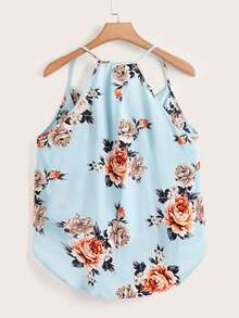 SHEIN Clasi Floral Print High Low Hem Spring Cami Top - Baby Blue - View 2