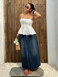 Dazy Plus Camiseta de encaje ajustada y elástica, color blanco versátil, para /verano - Blanco - Ver 4