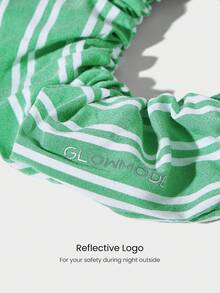 GLOWMODE FeatherFit™ Stash Loop Soft Stretchy Sweat-Wicking Zipper Pocket Oversized Reflective Logo Hair Scrunchie Gym Workout Yoga - Green - View 4