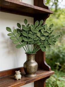 1pc Handmade Knitting Fabric Artificial Simulated Plant Branches Creative Design Green Crochet Leaf Decorations Valentine Day Spring Summer Home Decor Birthday Graduation Gift Party Wedding Anniversary - Weaving Leaves - View 11
