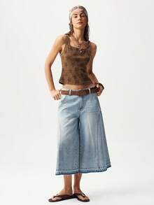 Bohemela Áo tank top nữ dáng ôm in hình ngôi sao năm cánh, chất liệu dệt kim, kiểu dáng thường ngày. - Màu nâu  Mocha - Xem 7