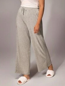 Lowkey Lull 2pcs Simple Solid Color Ultra-Soft Thin Rib Fabric Loose Casual Slimming Plus Size Straight Leg Cozy Pants, Spring/Autumn, Fall Winter Clothes - Multicolor - View 9