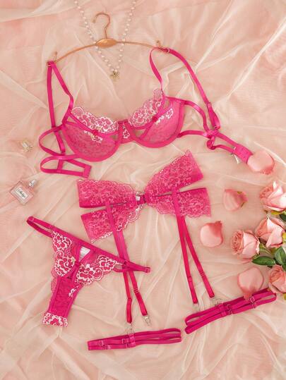 Women's Hollow Flower Lace Sexy Lingerie Set
