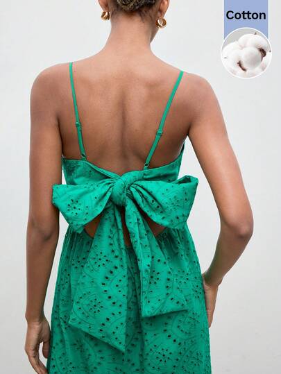 Maija Đầm nữ kiểu dáng thường ngày, màu trơn, khoét lỗ, thêu họa tiết, buộc dây, hở lưng, thích hợp cho kỳ nghỉ.