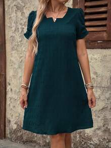 Miaspire Women's Summer Notched V-Neck Short Sleeves Casual Dress - Dark Green - View 6