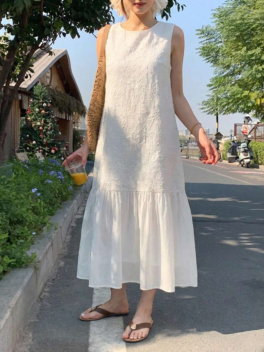 DAZY 少女休闲无袖连衣裙 - 白色 - 查看 1